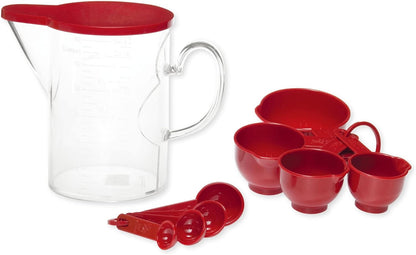 Measuring Cups and Measuring Spoons Set of 10 Pieces, Plastic Multi-Purpose Home Essentials Cooking, and Baking Tools BPA Free Dishwasher Safe for Liquid and Dry (Pink)