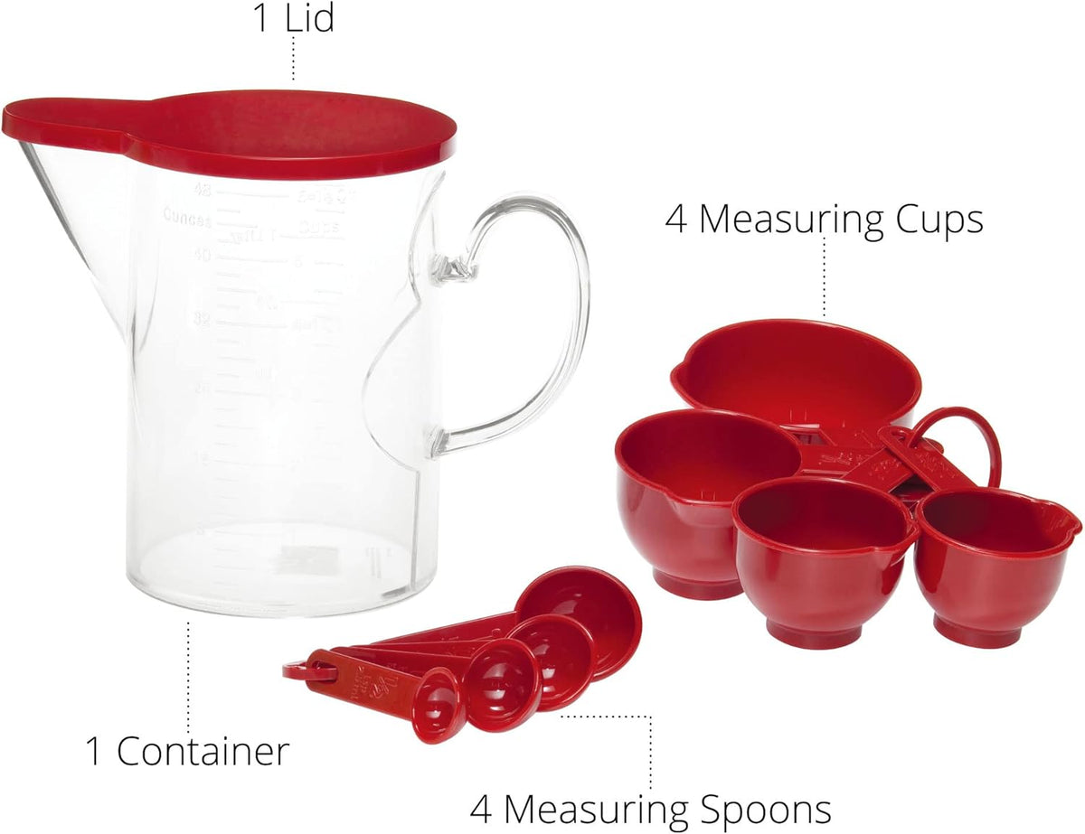 Measuring Cups and Measuring Spoons Set of 10 Pieces, Plastic Multi-Purpose Home Essentials Cooking, and Baking Tools BPA Free Dishwasher Safe for Liquid and Dry (Pink)