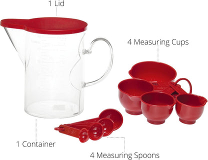 Measuring Cups and Measuring Spoons Set of 10 Pieces, Plastic Multi-Purpose Home Essentials Cooking, and Baking Tools BPA Free Dishwasher Safe for Liquid and Dry (Pink)
