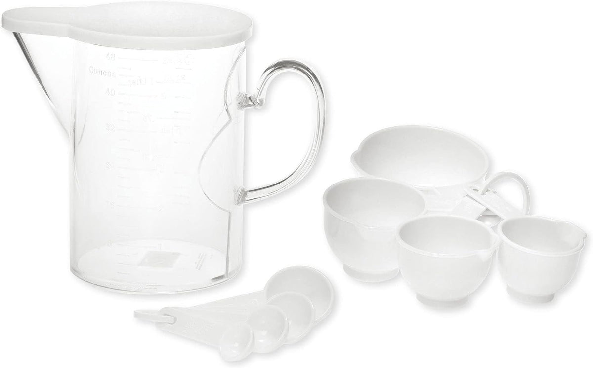 Measuring Cups and Measuring Spoons Set of 10 Pieces, Plastic Multi-Purpose Home Essentials Cooking, and Baking Tools BPA Free Dishwasher Safe for Liquid and Dry (Pink)