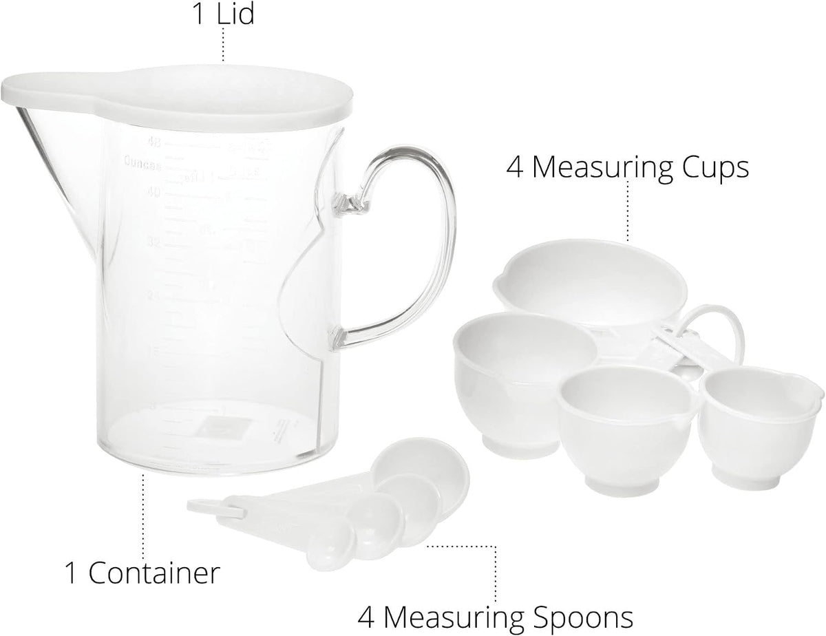 Measuring Cups and Measuring Spoons Set of 10 Pieces, Plastic Multi-Purpose Home Essentials Cooking, and Baking Tools BPA Free Dishwasher Safe for Liquid and Dry (Pink)