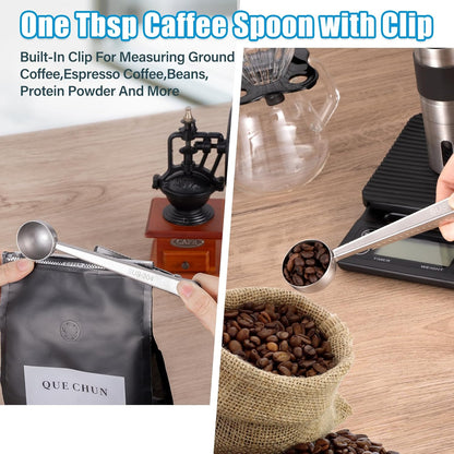 Unichild 14 Piece Stainless Steel Measuring Cups and Spoons Set | 5 Nesting Measuring Cups & 6 Measuring Spoons, 1 Coffee Scoop & 1 Leveler & 1 Mini Blender for Cooking Baking