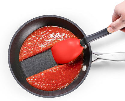 Supoon Non-Stick Sit-Up Silicone Scraping, Serving, Cooking Spoon Measures 5ml Tsp & 15ml Tbsp - 11" Red