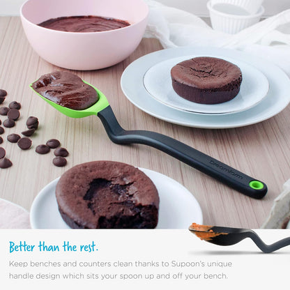 Supoon Non-Stick Sit-Up Silicone Scraping, Serving, Cooking Spoon Measures 5ml Tsp & 15ml Tbsp - 11" Red