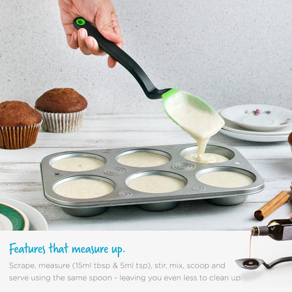 Supoon Non-Stick Sit-Up Silicone Scraping, Serving, Cooking Spoon Measures 5ml Tsp & 15ml Tbsp - 11" Red