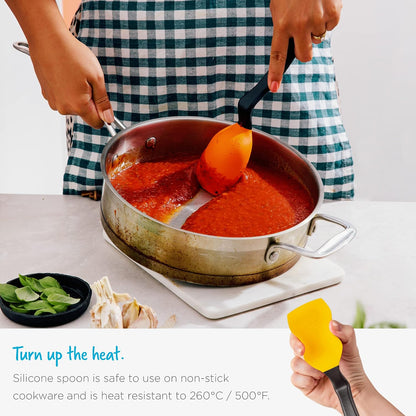 Supoon Non-Stick Sit-Up Silicone Scraping, Serving, Cooking Spoon Measures 5ml Tsp & 15ml Tbsp - 11" Red