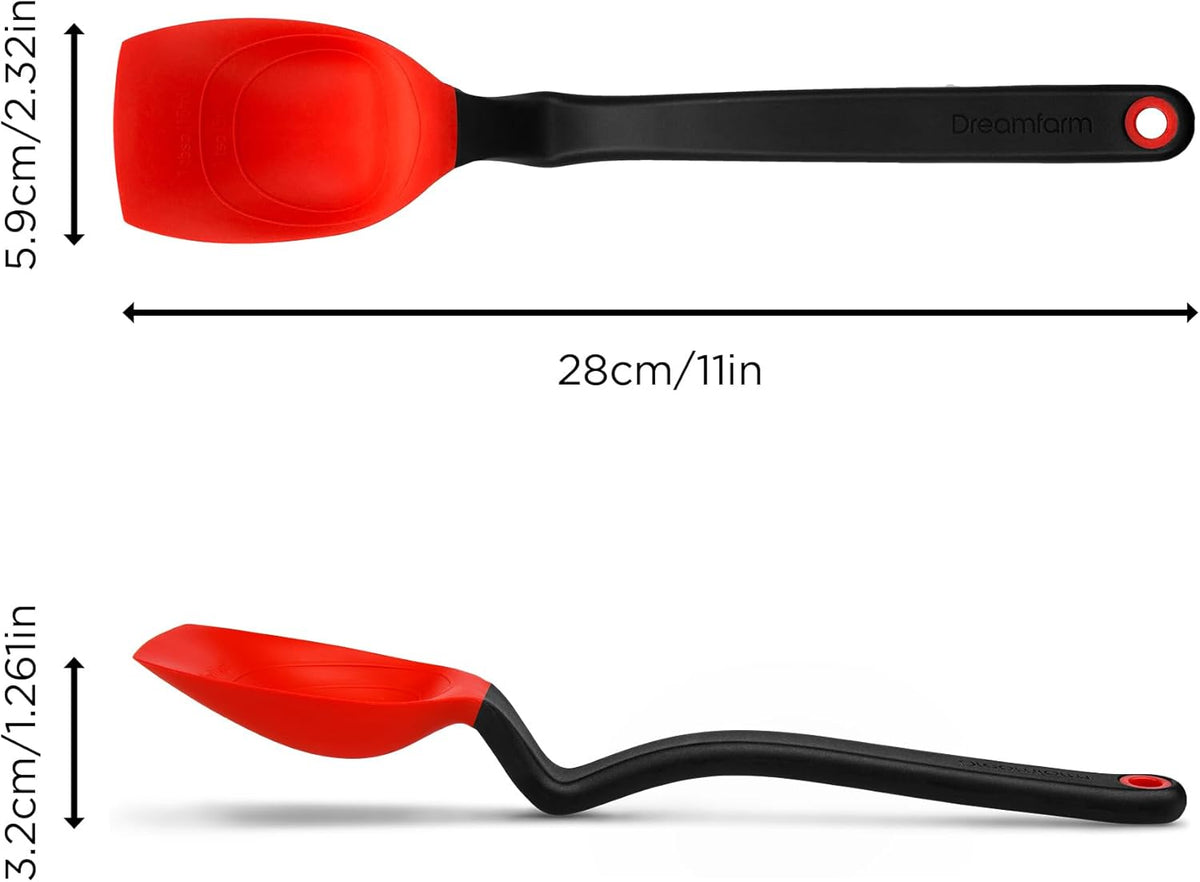 Supoon Non-Stick Sit-Up Silicone Scraping, Serving, Cooking Spoon Measures 5ml Tsp & 15ml Tbsp - 11" Red