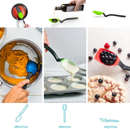 Supoon Non-Stick Sit-Up Silicone Scraping, Serving, Cooking Spoon Measures 5ml Tsp & 15ml Tbsp - 11" Red