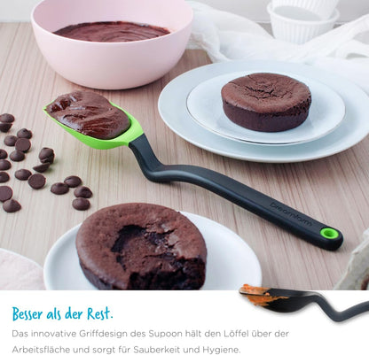 Supoon Non-Stick Sit-Up Silicone Scraping, Serving, Cooking Spoon Measures 5ml Tsp & 15ml Tbsp - 11" Red