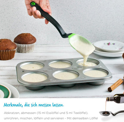 Supoon Non-Stick Sit-Up Silicone Scraping, Serving, Cooking Spoon Measures 5ml Tsp & 15ml Tbsp - 11" Red