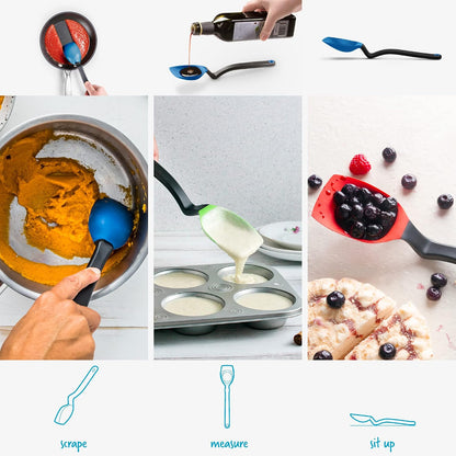 Supoon Non-Stick Sit-Up Silicone Scraping, Serving, Cooking Spoon Measures 5ml Tsp & 15ml Tbsp - 11" Red