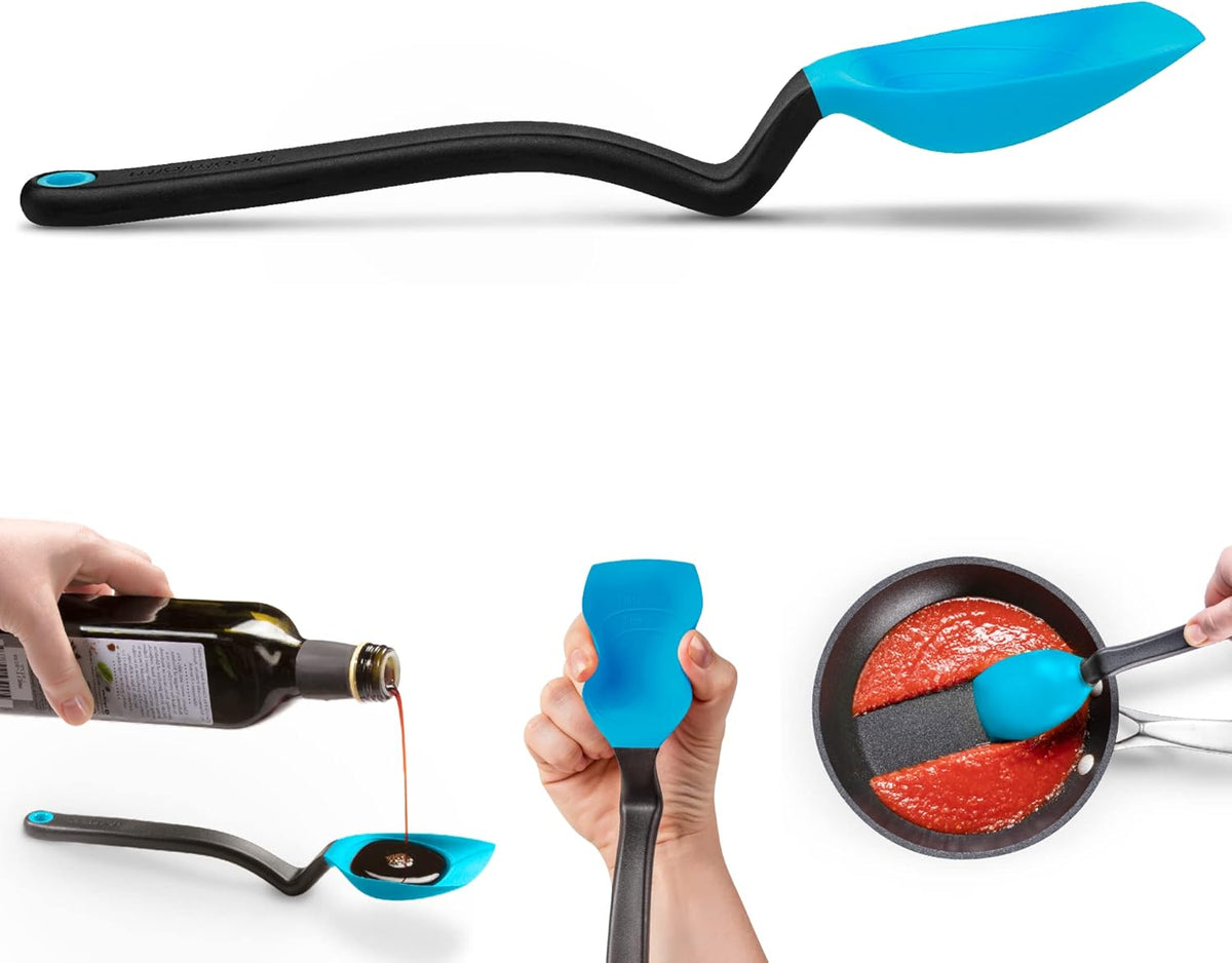 Supoon Non-Stick Sit-Up Silicone Scraping, Serving, Cooking Spoon Measures 5ml Tsp & 15ml Tbsp - 11" Red