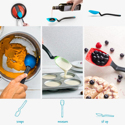Supoon Non-Stick Sit-Up Silicone Scraping, Serving, Cooking Spoon Measures 5ml Tsp & 15ml Tbsp - 11" Red