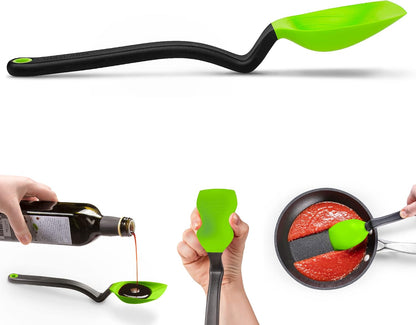 Supoon Non-Stick Sit-Up Silicone Scraping, Serving, Cooking Spoon Measures 5ml Tsp & 15ml Tbsp - 11" Red