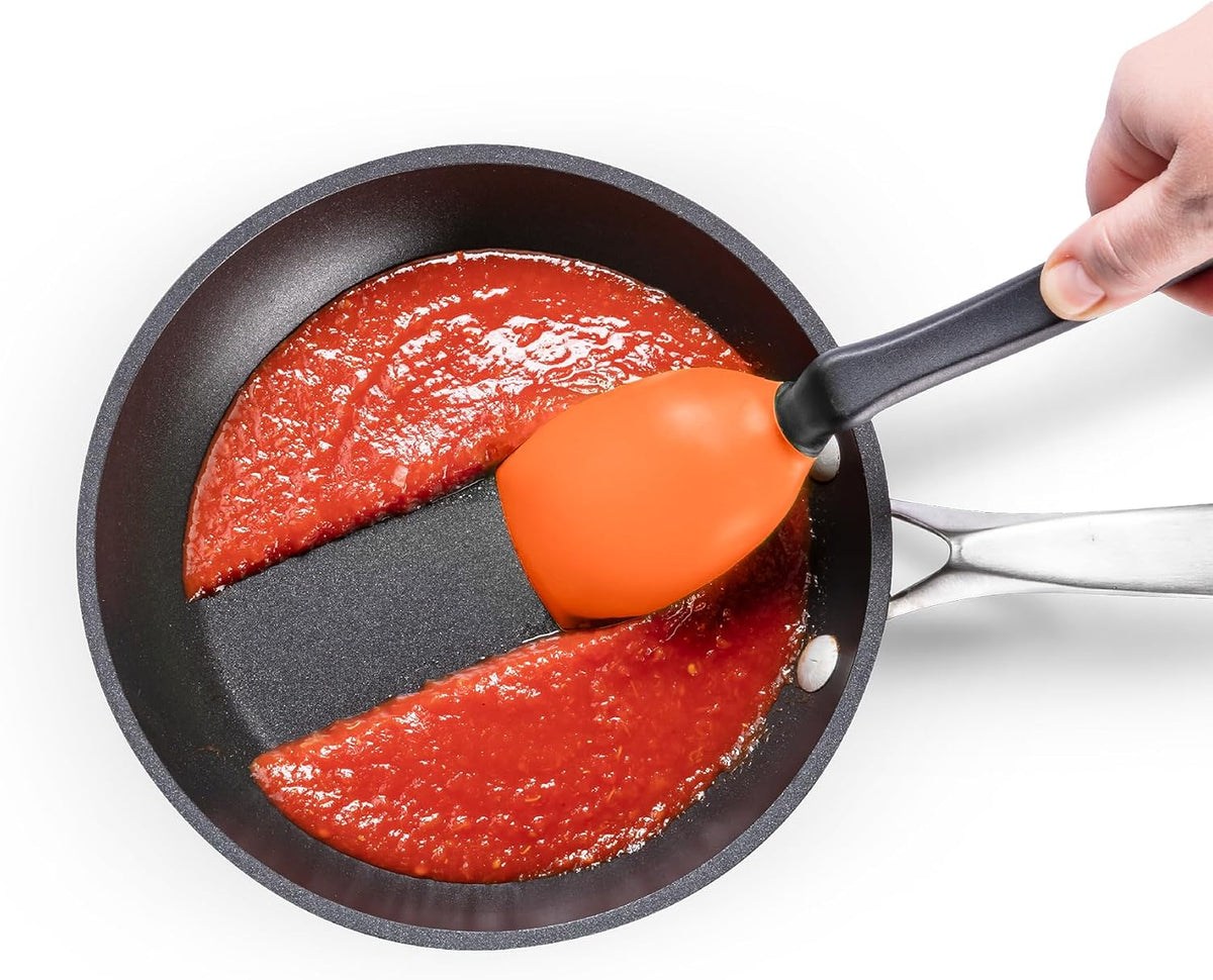 Supoon Non-Stick Sit-Up Silicone Scraping, Serving, Cooking Spoon Measures 5ml Tsp & 15ml Tbsp - 11" Red