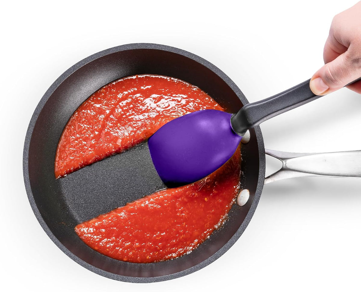 Supoon Non-Stick Sit-Up Silicone Scraping, Serving, Cooking Spoon Measures 5ml Tsp & 15ml Tbsp - 11" Red