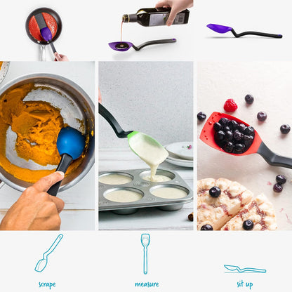 Supoon Non-Stick Sit-Up Silicone Scraping, Serving, Cooking Spoon Measures 5ml Tsp & 15ml Tbsp - 11" Red