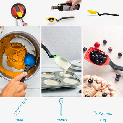 Supoon Non-Stick Sit-Up Silicone Scraping, Serving, Cooking Spoon Measures 5ml Tsp & 15ml Tbsp - 11" Red