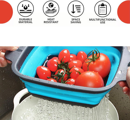 2 PCS Collapsible Colander, Collapsible Strainers for Kitchen, 11.5 inch Silicone Strainer and 9.5 inch Silicone Colander for Draining Vegetable fruit, Kitchen Food Strainer, Blue (Blue)