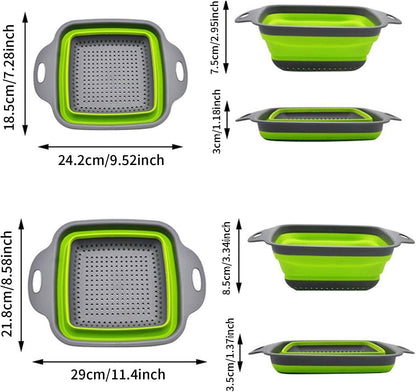 2 PCS Collapsible Colander, Collapsible Strainers for Kitchen, 11.5 inch Silicone Strainer and 9.5 inch Silicone Colander for Draining Vegetable fruit, Kitchen Food Strainer, Blue (Blue)