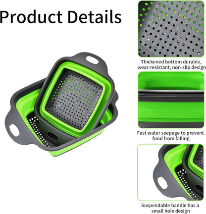 2 PCS Collapsible Colander, Collapsible Strainers for Kitchen, 11.5 inch Silicone Strainer and 9.5 inch Silicone Colander for Draining Vegetable fruit, Kitchen Food Strainer, Blue (Blue)