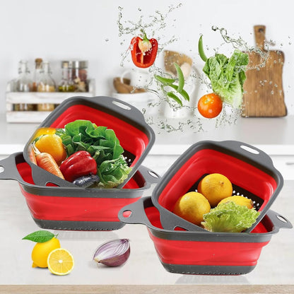 2 PCS Collapsible Colander, Collapsible Strainers for Kitchen, 11.5 inch Silicone Strainer and 9.5 inch Silicone Colander for Draining Vegetable fruit, Kitchen Food Strainer, Blue (Blue)