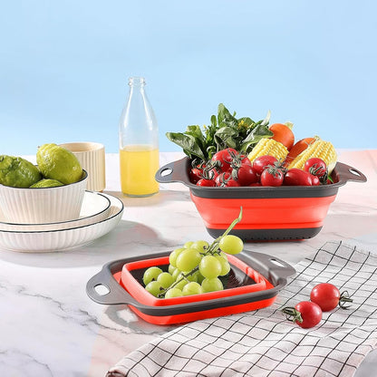 2 PCS Collapsible Colander, Collapsible Strainers for Kitchen, 11.5 inch Silicone Strainer and 9.5 inch Silicone Colander for Draining Vegetable fruit, Kitchen Food Strainer, Blue (Blue)