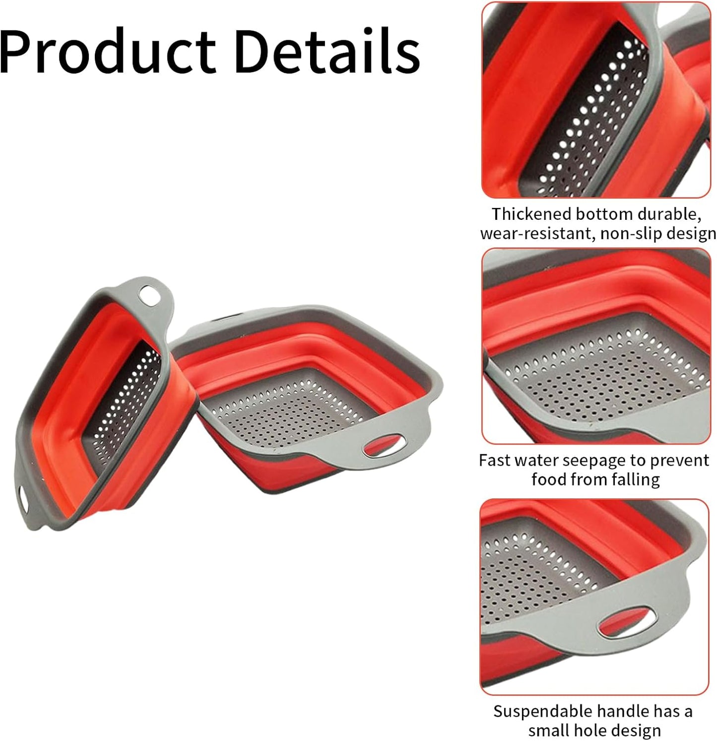 2 PCS Collapsible Colander, Collapsible Strainers for Kitchen, 11.5 inch Silicone Strainer and 9.5 inch Silicone Colander for Draining Vegetable fruit, Kitchen Food Strainer, Blue (Blue)