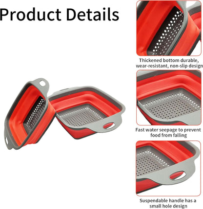 2 PCS Collapsible Colander, Collapsible Strainers for Kitchen, 11.5 inch Silicone Strainer and 9.5 inch Silicone Colander for Draining Vegetable fruit, Kitchen Food Strainer, Blue (Blue)