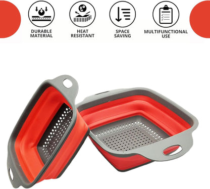 2 PCS Collapsible Colander, Collapsible Strainers for Kitchen, 11.5 inch Silicone Strainer and 9.5 inch Silicone Colander for Draining Vegetable fruit, Kitchen Food Strainer, Blue (Blue)