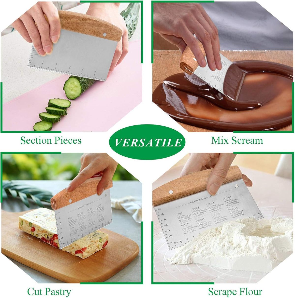 Bench Dough Scrapers, Stainless Steel Griddle Scraper Pastry Cutter