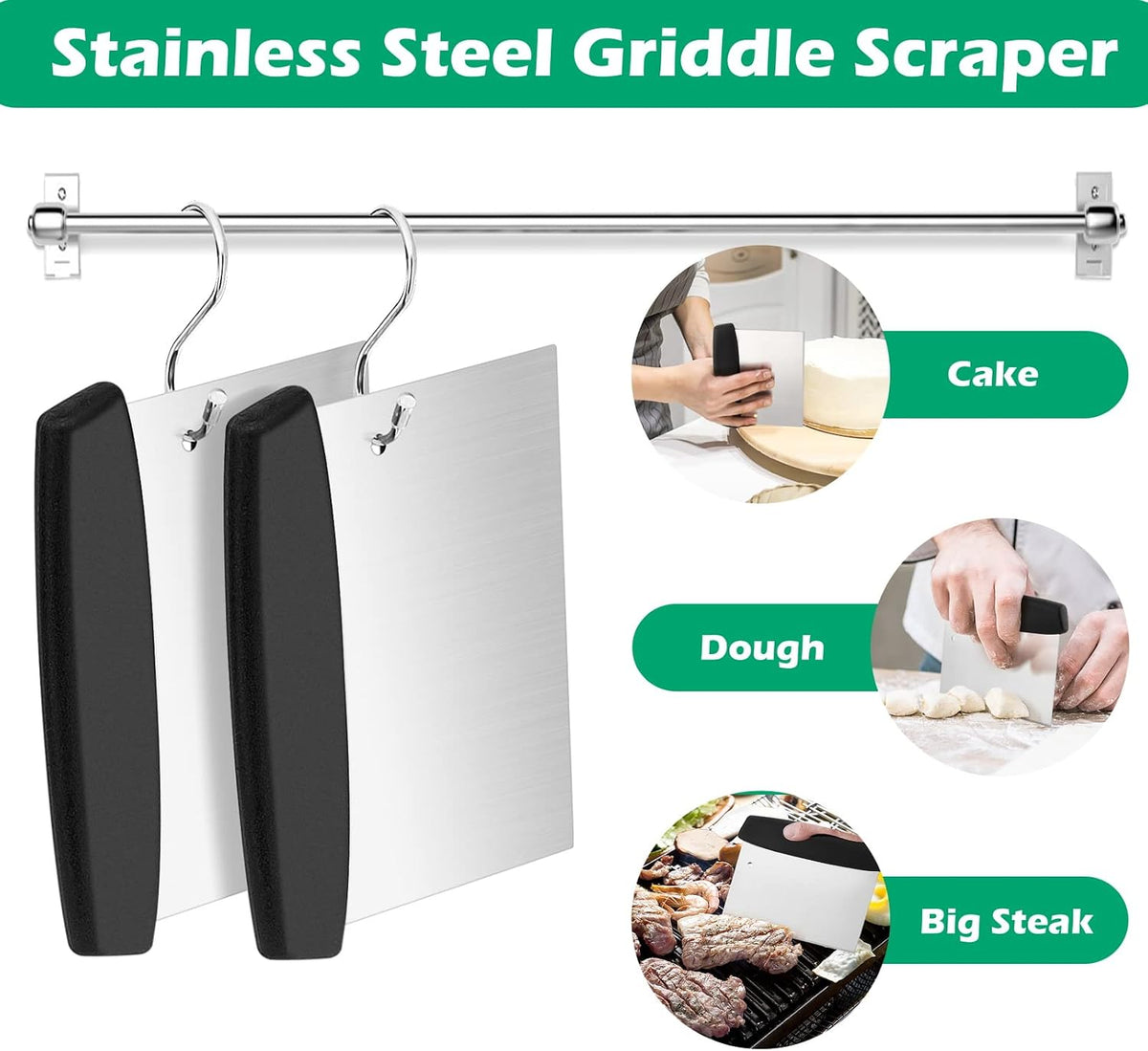 Bench Dough Scrapers, Stainless Steel Griddle Scraper Pastry Cutter