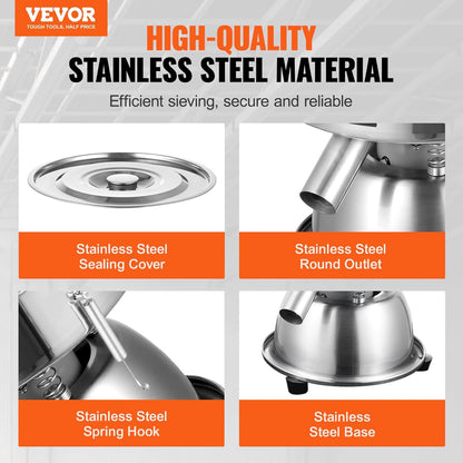 Flour Sieve, 10 Mesh Sifter, 304 Stainless Steel Food-grade Fine Mesh Strainer, Dia. 12.6" for Baking, 5 Sizes Mesh Hole for Mungbean, Rice, Pearl Powder