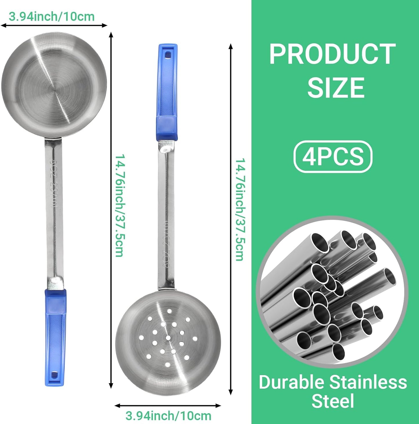 4PCS 4 oz Portion Control Serving Spoons,Measuring Ladle Scoops Food Utensils,Proportion Manage Slotted and Unslotted Scoops for Weight Loss/Kitchen(Green)