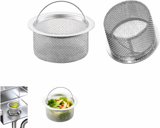 3" Kitchen Sink Strainer, 2-Pack Fine Mesh Basket - Catches Food Waste, Hair & Prevents Clogs, Rust-Proof Stainless Steel, Fits Standard Drain