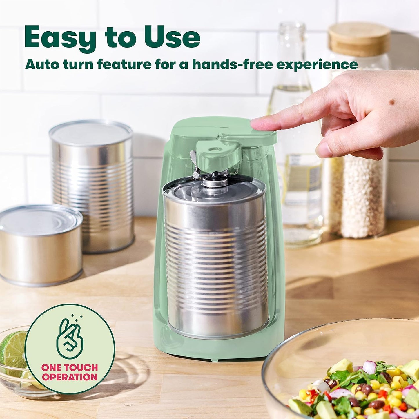 Electric Can Opener and Knife Sharpener, Removable Cutting Lever, Cord Storage, Stainless Steel Blade, Sage