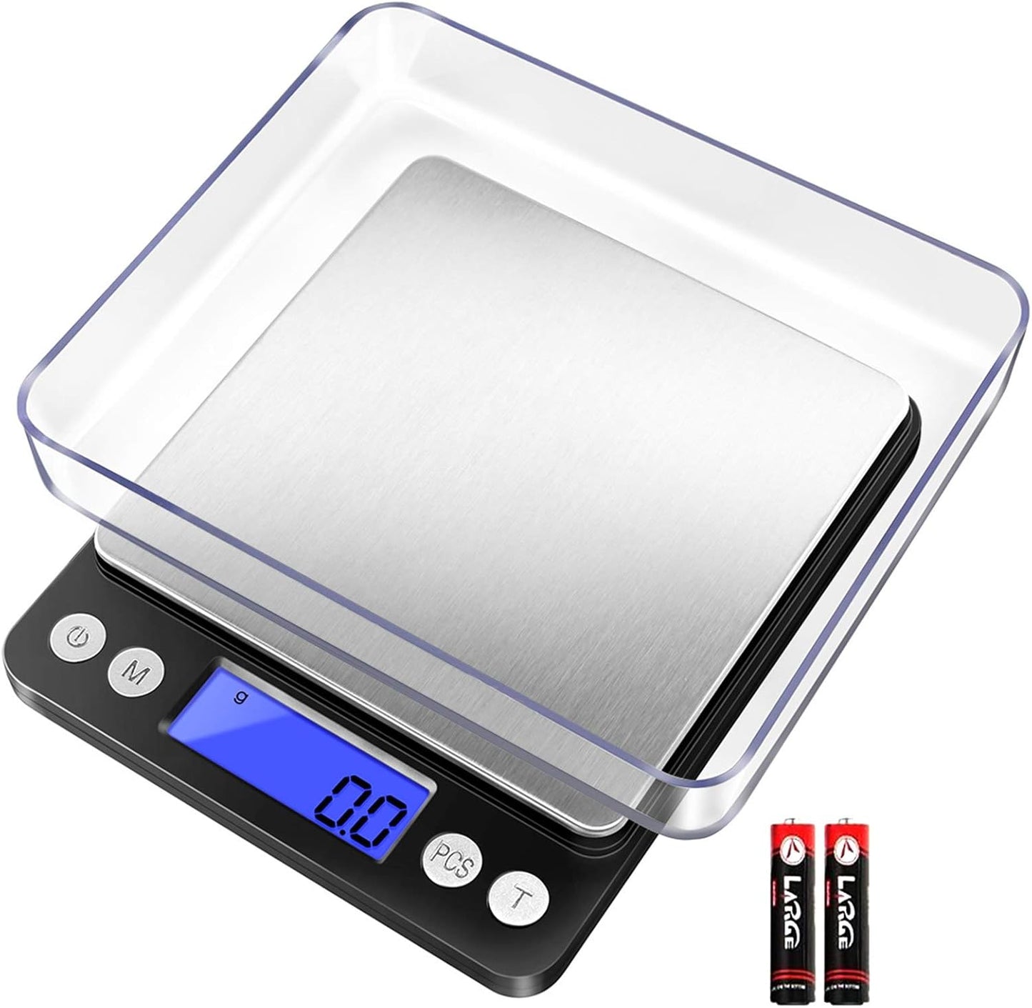 Small Gram Scale 3000g, Digital Kitchen Food Scale, Gram and Ounce | 0.1g Accuracy, 6 Modes, 2 Trays Included, LCD Display, Tare, Piece Counting, For Food, Coffee, Cooking, Herb, Reptiles, Coins