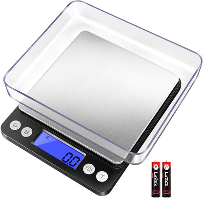 Small Gram Scale 3000g, Digital Kitchen Food Scale, Gram and Ounce | 0.1g Accuracy, 6 Modes, 2 Trays Included, LCD Display, Tare, Piece Counting, For Food, Coffee, Cooking, Herb, Reptiles, Coins