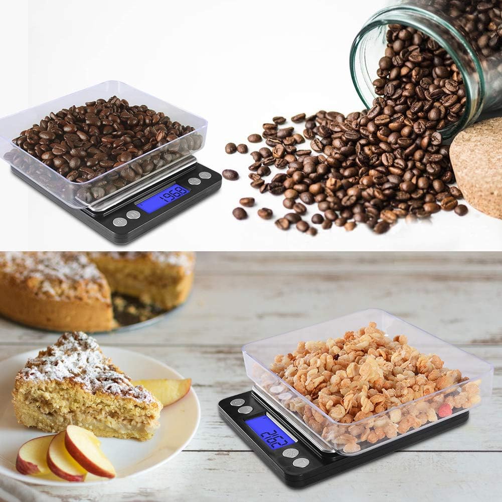 Small Gram Scale 3000g, Digital Kitchen Food Scale, Gram and Ounce | 0.1g Accuracy, 6 Modes, 2 Trays Included, LCD Display, Tare, Piece Counting, For Food, Coffee, Cooking, Herb, Reptiles, Coins