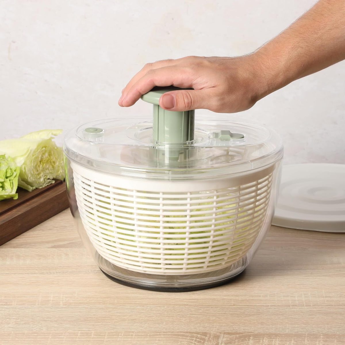 Kitchen Essential 6.3 Qt Salad Spinner, Fruit Washer, Washing Bowl with Strainer, Vegetable Cleaner, Salad Cleaner, Lettuce Washer - Juniper Green