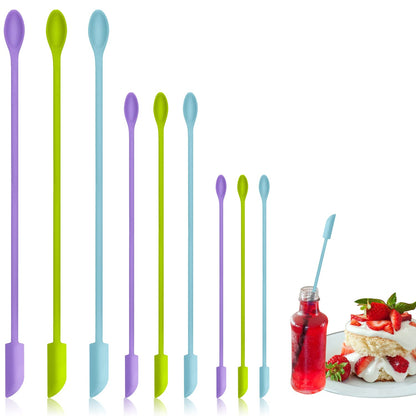 9 Pieces Mini Silicone Spatula-Makeup Spatula-Small Silicone Spatula-Thin Spatula Set for Skinny Openings- Tiny Scraper for Jar,Kitchen Bottles,Cosmetic