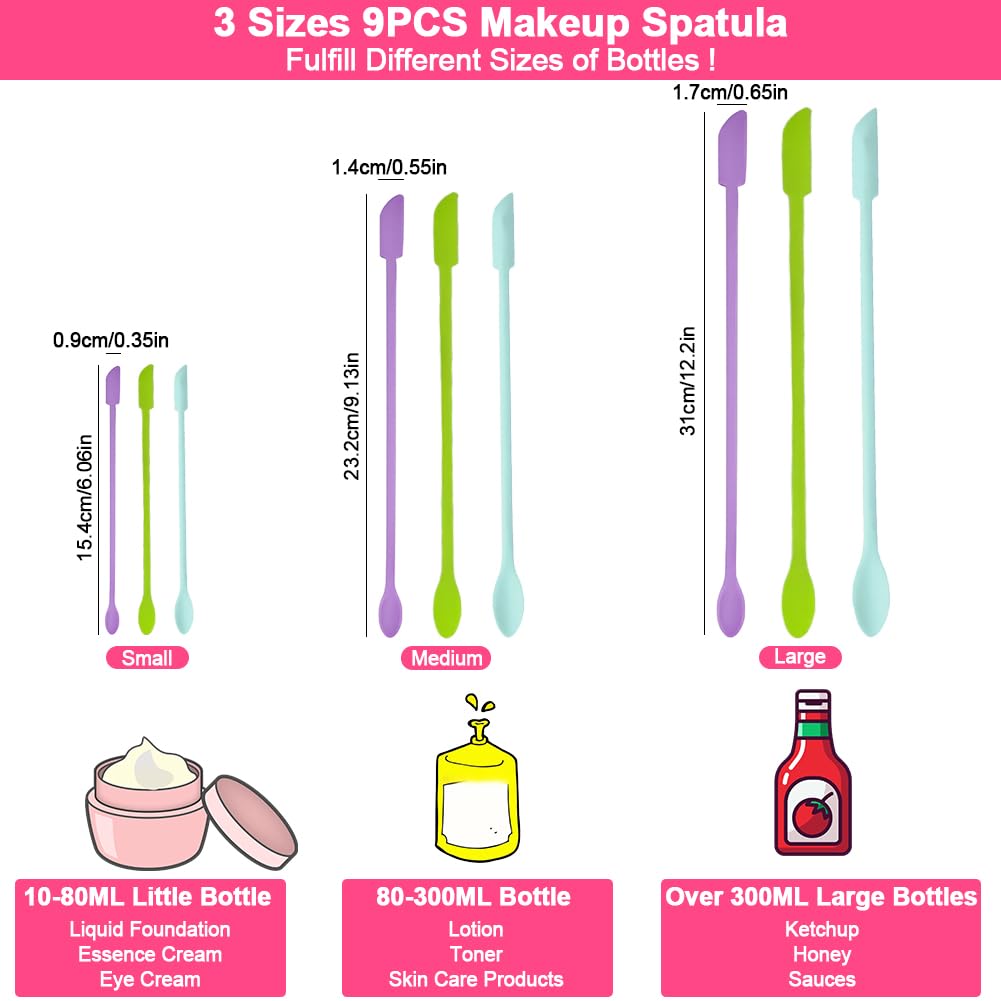 9 Pieces Mini Silicone Spatula-Makeup Spatula-Small Silicone Spatula-Thin Spatula Set for Skinny Openings- Tiny Scraper for Jar,Kitchen Bottles,Cosmetic