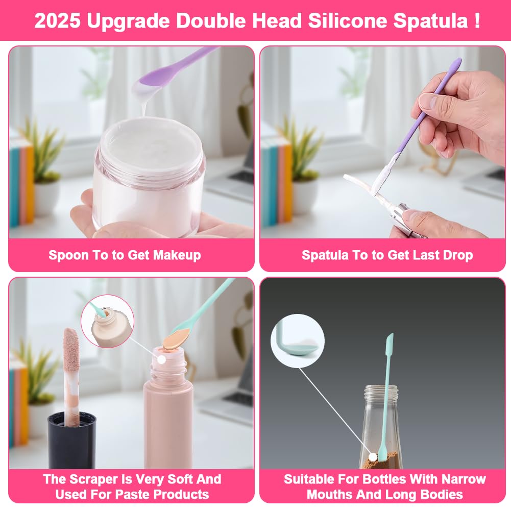 9 Pieces Mini Silicone Spatula-Makeup Spatula-Small Silicone Spatula-Thin Spatula Set for Skinny Openings- Tiny Scraper for Jar,Kitchen Bottles,Cosmetic