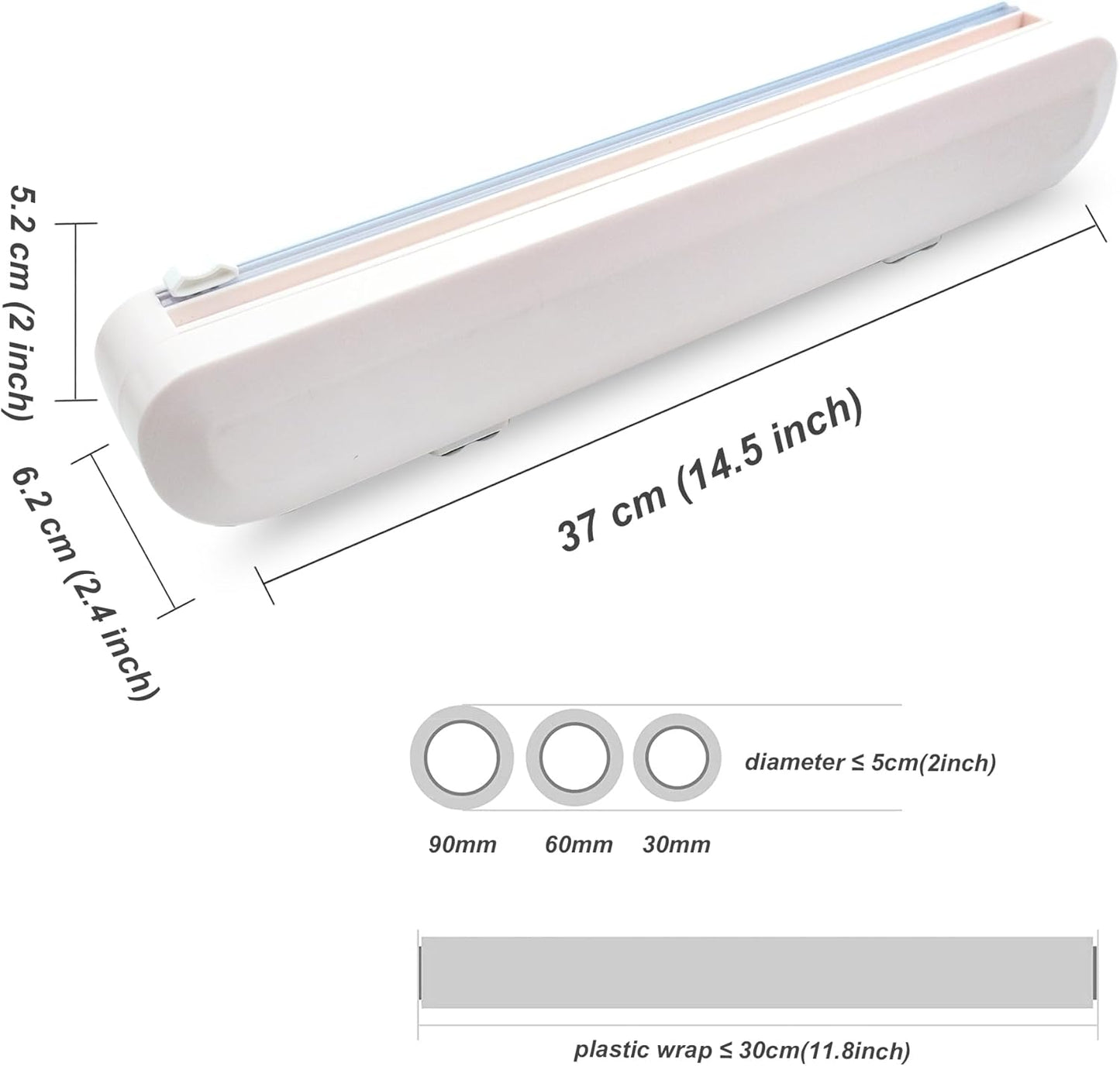 Reusable Plastic Wrap Dispenser with Cutter, Food Wrap Dispenser, Refillable Cling Film/Wax Paper, 1 Roll Plastic Food Wrap Included