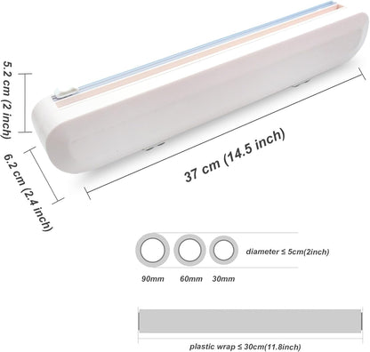 Reusable Plastic Wrap Dispenser with Cutter, Food Wrap Dispenser, Refillable Cling Film/Wax Paper, 1 Roll Plastic Food Wrap Included