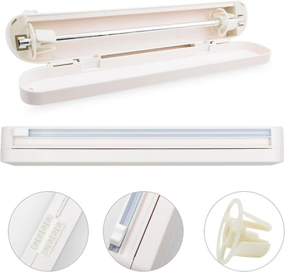Reusable Plastic Wrap Dispenser with Cutter, Food Wrap Dispenser, Refillable Cling Film/Wax Paper, 1 Roll Plastic Food Wrap Included