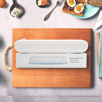 Reusable Plastic Wrap Dispenser with Cutter, Food Wrap Dispenser, Refillable Cling Film/Wax Paper, 1 Roll Plastic Food Wrap Included