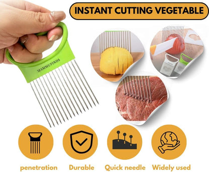 Potato slicer & Kitchen Gadgets, 1 Crinkle Cutter, 1 Onion Slicer, Stainless Steel Onion Holder, Vegetable, Avocado, Tomato,Mandoline Slicer, Fruit Cutter, wavy crinkle cutter for veggies