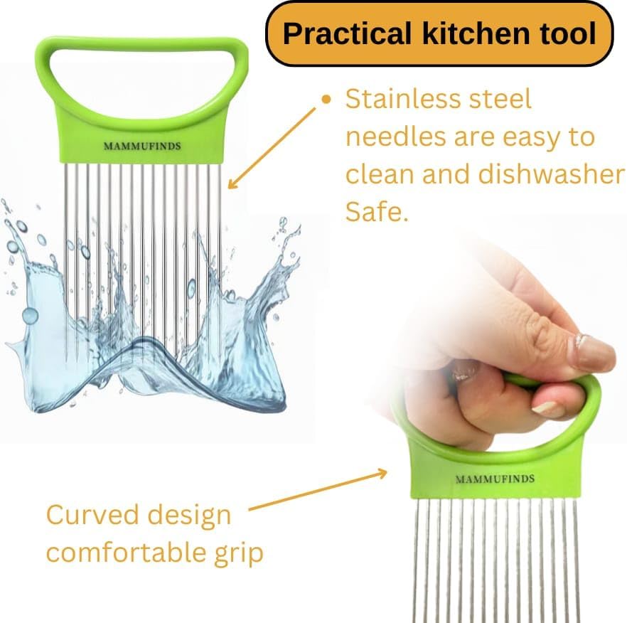 Potato slicer & Kitchen Gadgets, 1 Crinkle Cutter, 1 Onion Slicer, Stainless Steel Onion Holder, Vegetable, Avocado, Tomato,Mandoline Slicer, Fruit Cutter, wavy crinkle cutter for veggies