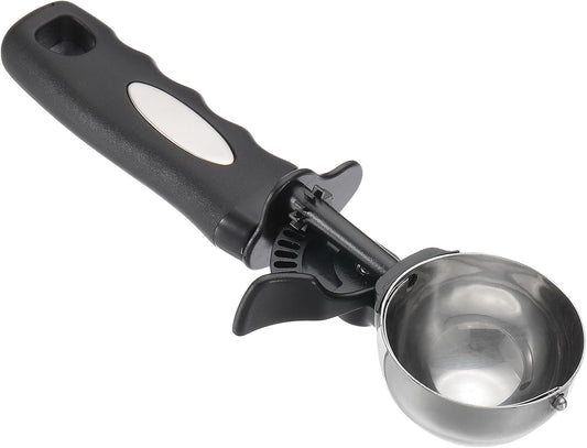 4 Ounce Ice Cream Scoop with Trigger, Stainless Steel Portion Cookie Scoop with Thumb Trigger for Cookie Dough Cupcake Batter Baking, Silver Black